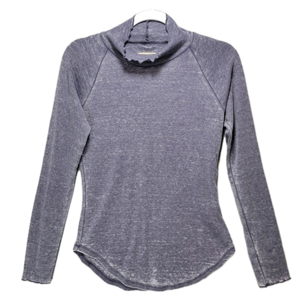 Chaser Distressed Purple Burnout Tshirt Womens S High Neck Long Sleeve Grunge - Picture 2 of 13